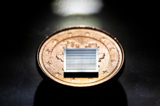 The size of the MEMS microspeaker relative to a one-euro cent coin.